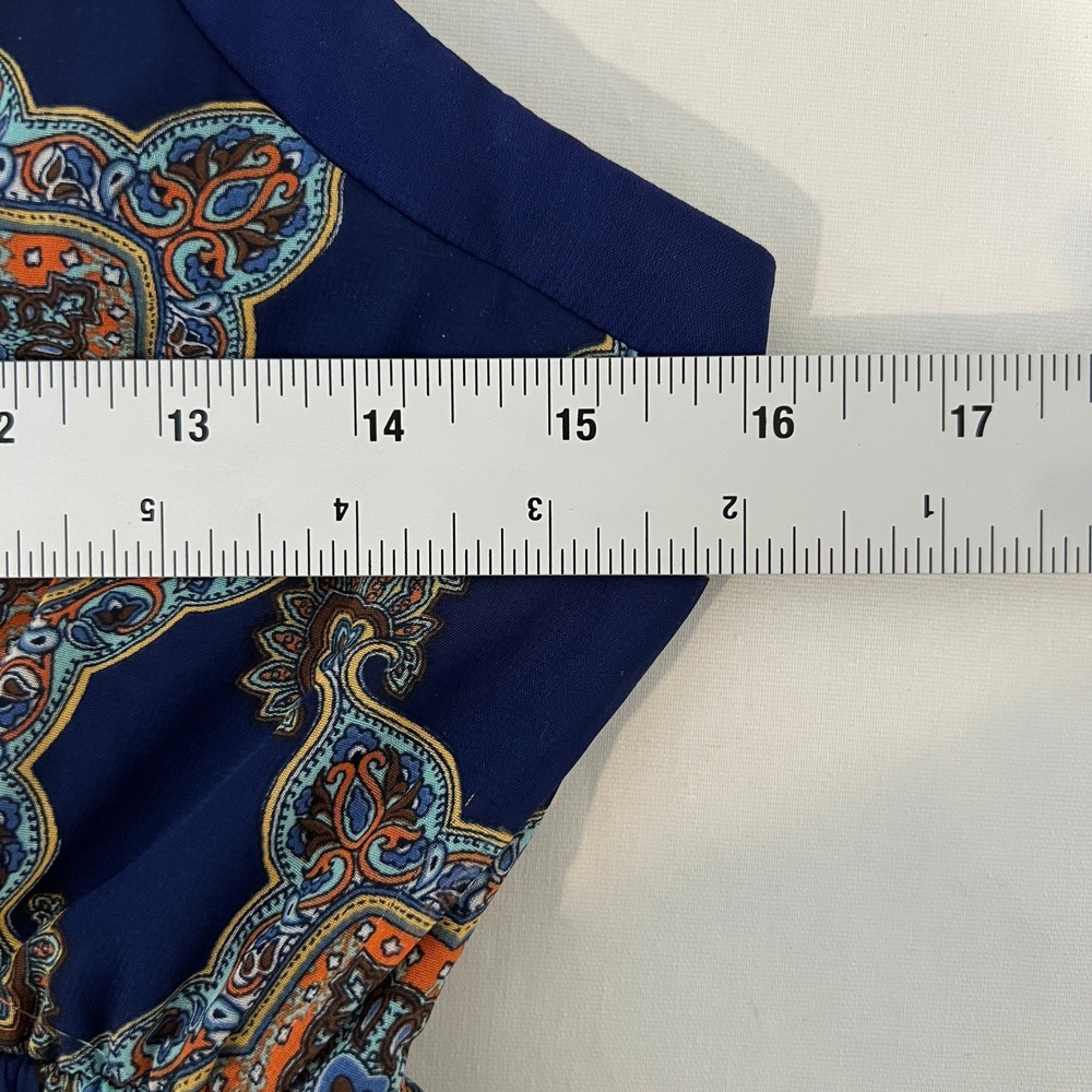 Doe & Rae Maxi Dress Women Medium Blue Medallion Paisley Boho V-Neck Lined 3633D - Picture 8 of 10